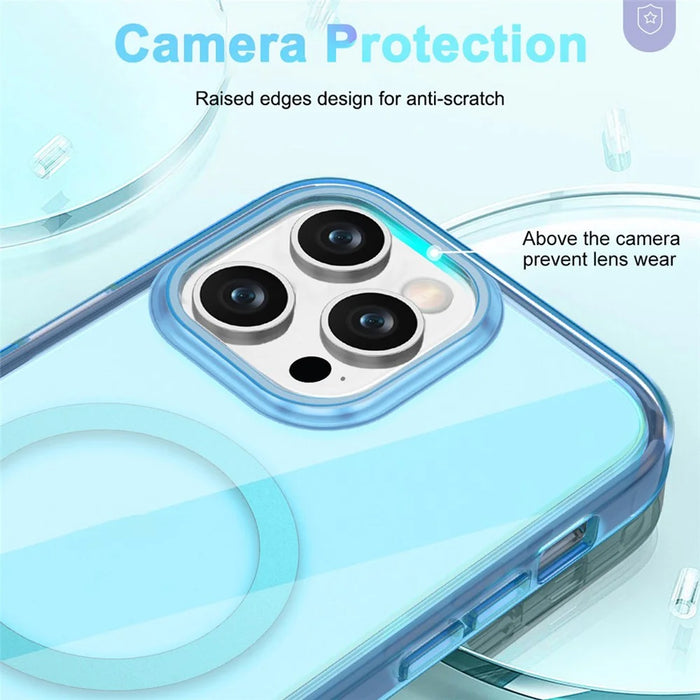 For iPhone 16 Pro Max Case Compatible with MagSafe PC + TPU Clear Phone Cover with PET Screen Film - Blue - 4