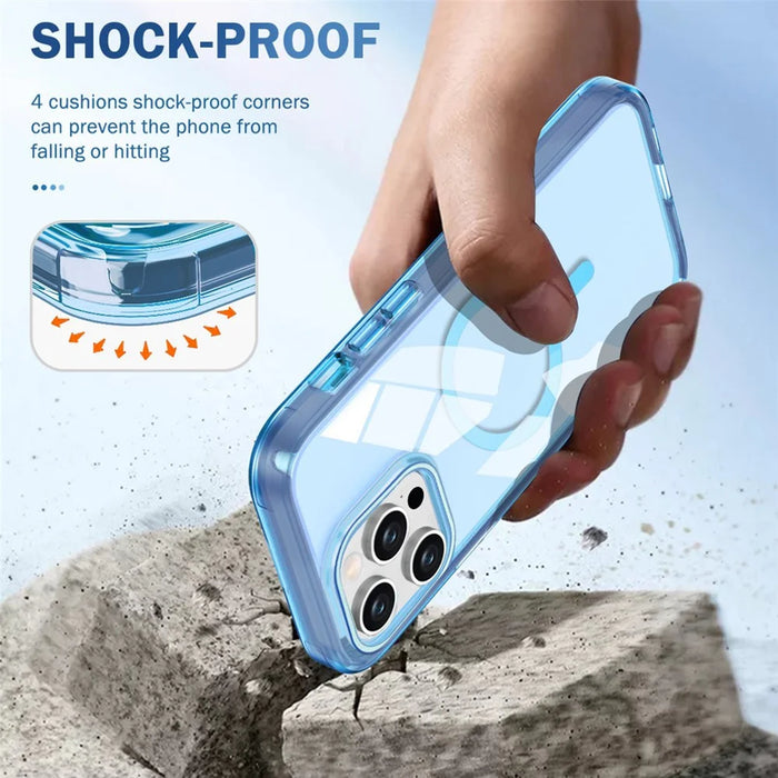 For iPhone 16 Pro Max Case Compatible with MagSafe PC + TPU Clear Phone Cover with PET Screen Film - Blue - 5