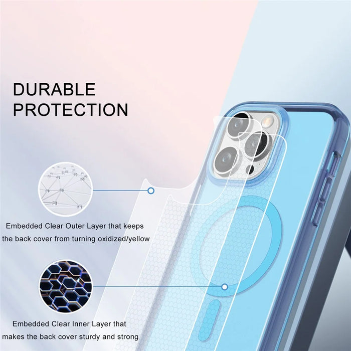 For iPhone 16 Pro Max Case Compatible with MagSafe PC + TPU Clear Phone Cover with PET Screen Film - Blue - 7