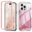 For iPhone 16 Pro Case Gradient Feather Pattern Camera Protection Phone Cover - Pink - 1