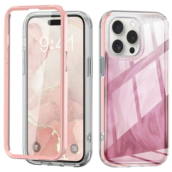 For iPhone 16 Pro Case Gradient Feather Pattern Camera Protection Phone Cover - Pink - 1