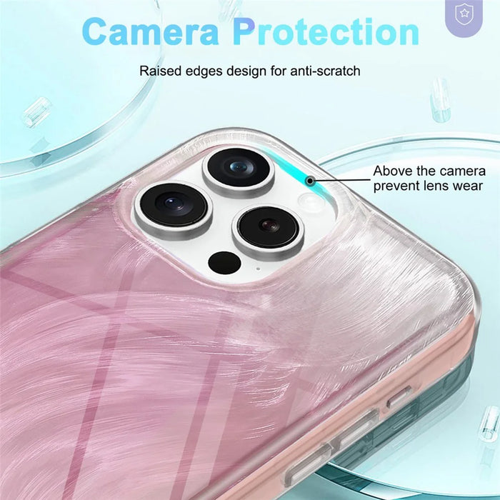 For iPhone 16 Pro Case Gradient Feather Pattern Camera Protection Phone Cover - Pink - 3