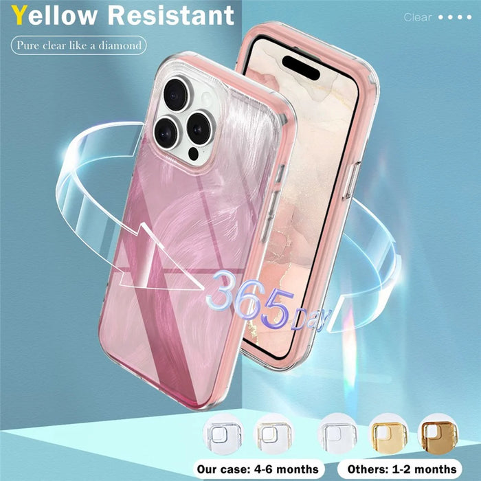 For iPhone 16 Pro Case Gradient Feather Pattern Camera Protection Phone Cover - Pink - 5