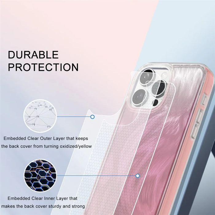 For iPhone 16 Pro Case Gradient Feather Pattern Camera Protection Phone Cover - Pink - 6