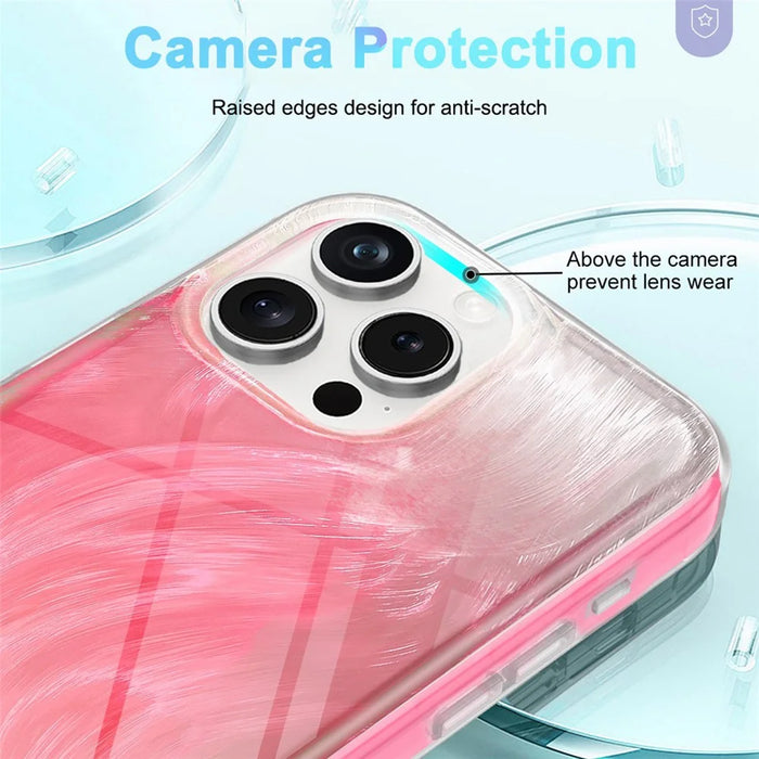 For iPhone 16 Pro Max Case Gradient Feather Pattern PC+TPU Phone Cover Built-In PET Screen Film - Rose - 3