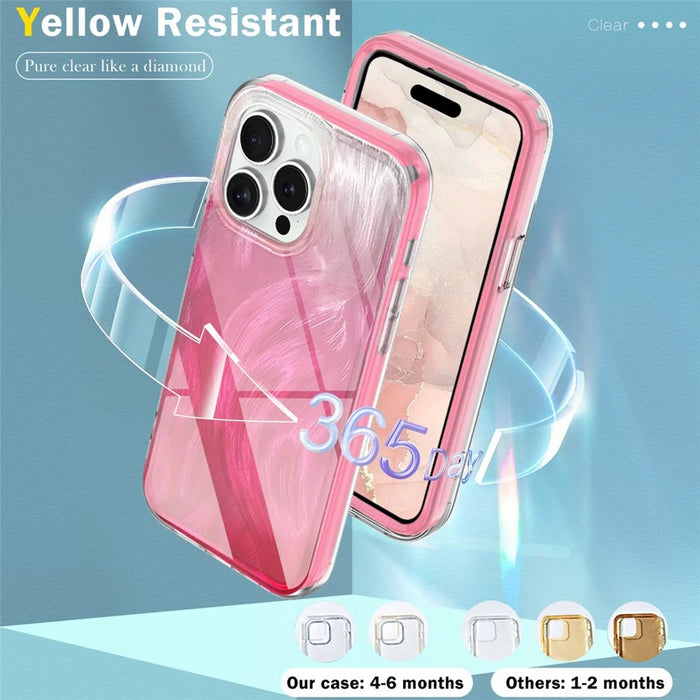 For iPhone 16 Pro Max Case Gradient Feather Pattern PC+TPU Phone Cover Built-In PET Screen Film - Rose - 5
