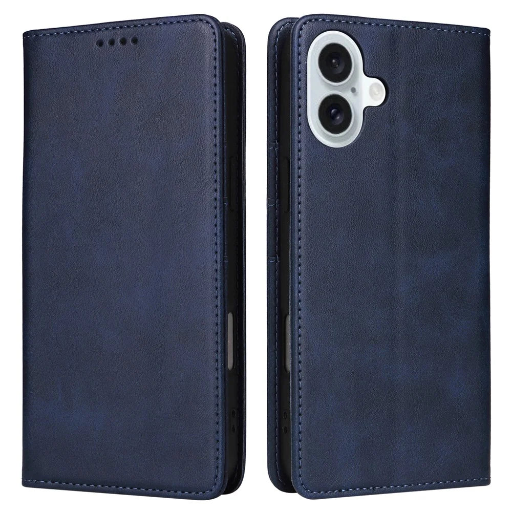 For iPhone 16 Plus Case Leather Phone Cover with RFID Blocking Wallet - Blue - 1
