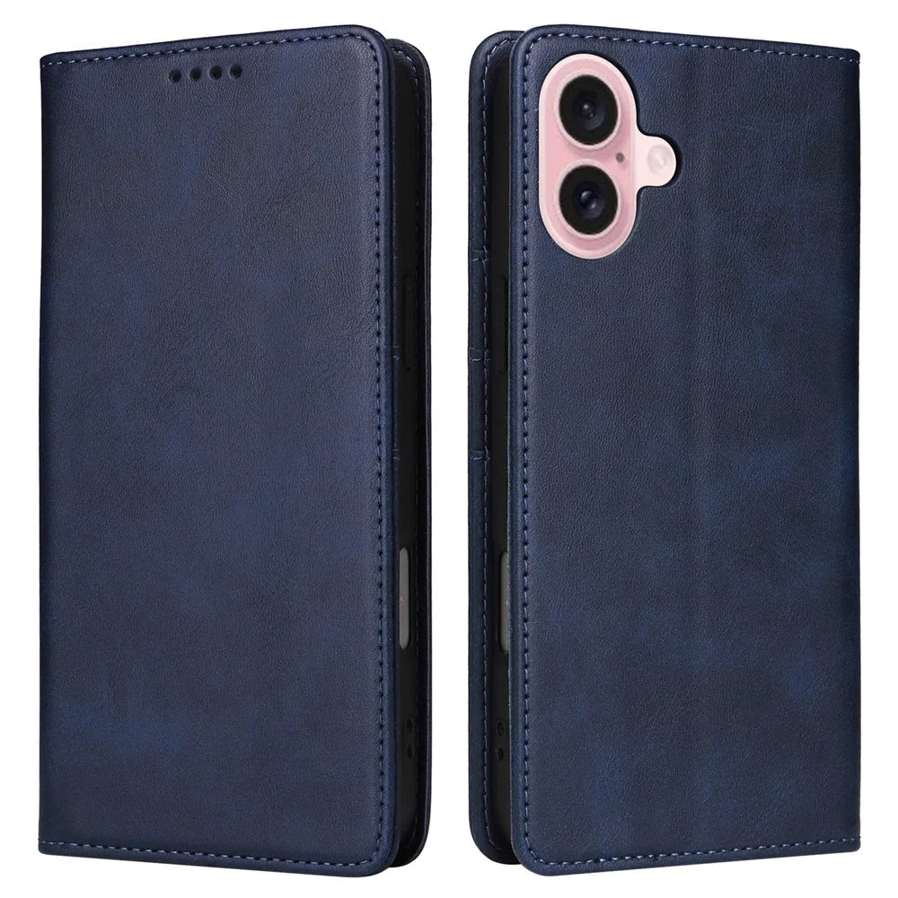 For iPhone 16 Case RFID Blocking Leather Phone Cover Magnetic Closing - Blue - 1