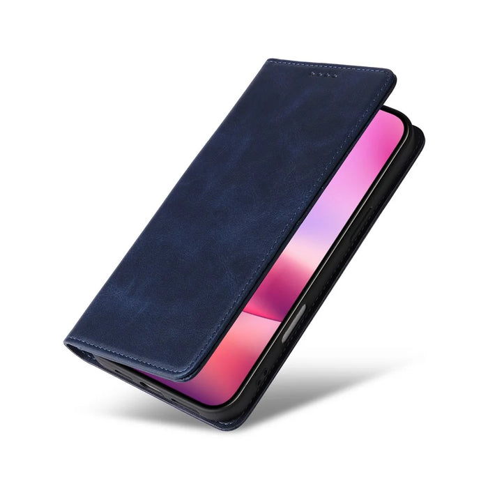 For iPhone 16 Case RFID Blocking Leather Phone Cover Magnetic Closing - Blue - 5