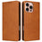 For iPhone 16 Pro Case RFID Blocking PU Leather Folio Flip Phone Cover - Brown - 1