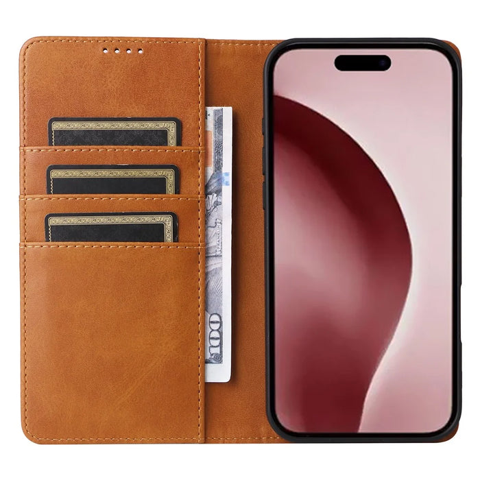 For iPhone 16 Pro Case RFID Blocking PU Leather Folio Flip Phone Cover - Brown - 2