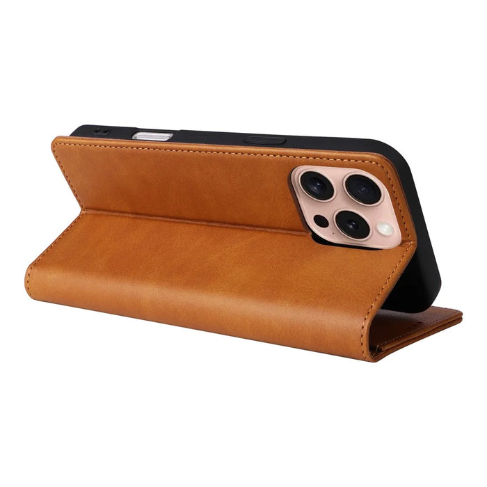 For iPhone 16 Pro Case RFID Blocking PU Leather Folio Flip Phone Cover - Brown - 4
