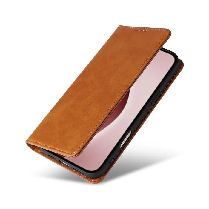 For iPhone 16 Pro Case RFID Blocking PU Leather Folio Flip Phone Cover - Brown - 5