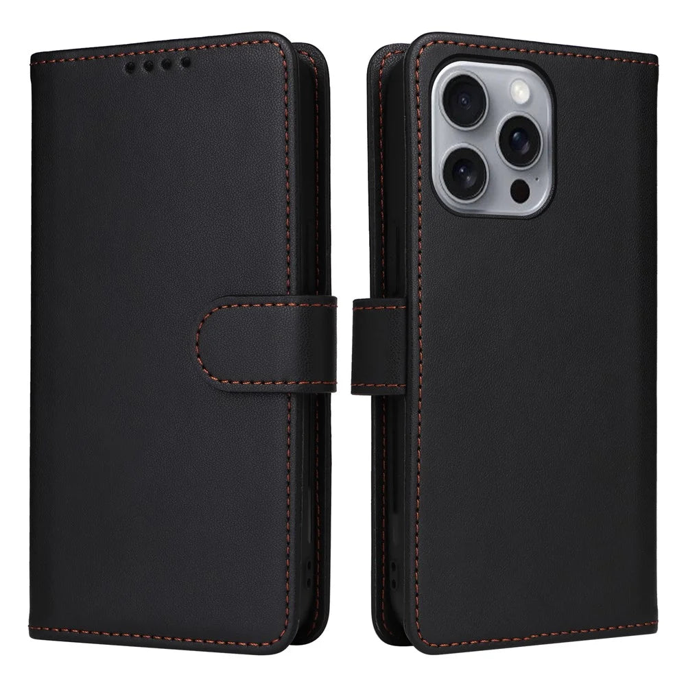 For iPhone 16 Pro Max Magnetic Case BETOPNICE Detachable PU Leather Phone Cover with Strap - Black - 1