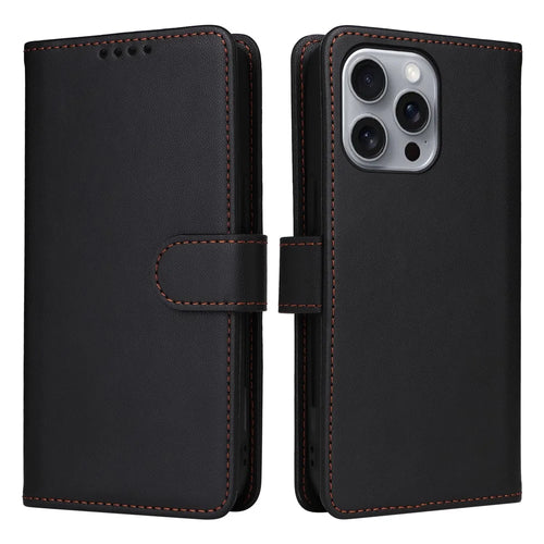 For iPhone 16 Pro Max Magnetic Case BETOPNICE Detachable PU Leather Phone Cover with Strap - Black - 1