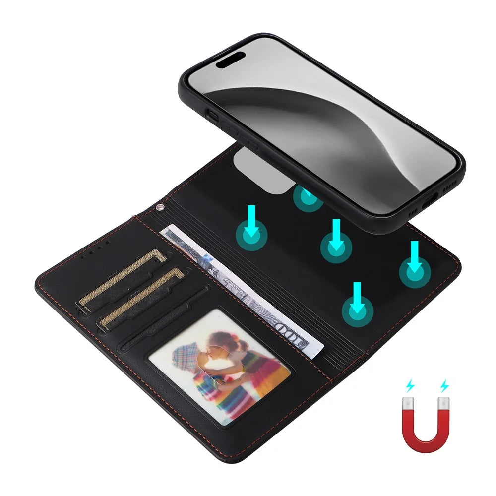 For iPhone 16 Pro Max Magnetic Case BETOPNICE Detachable PU Leather Phone Cover with Strap - Black - 3