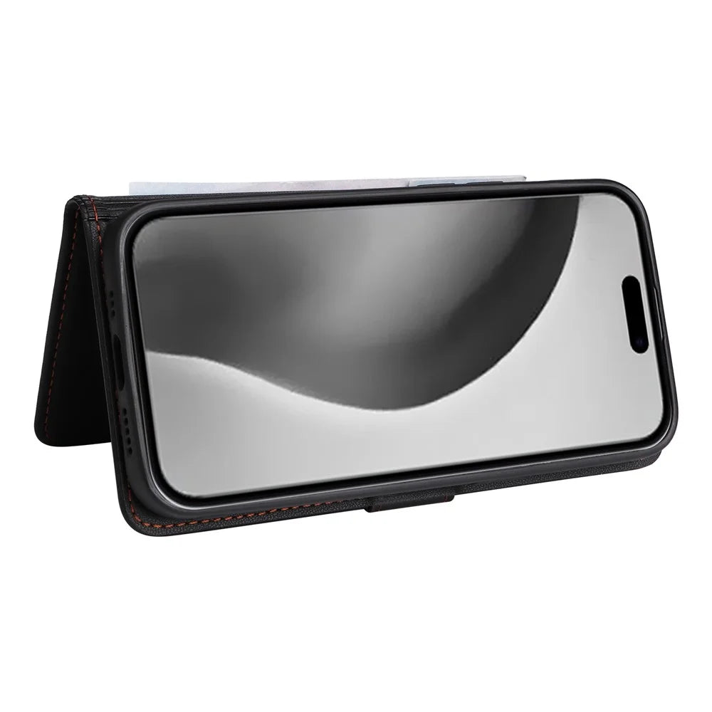 For iPhone 16 Pro Max Magnetic Case BETOPNICE Detachable PU Leather Phone Cover with Strap - Black - 4