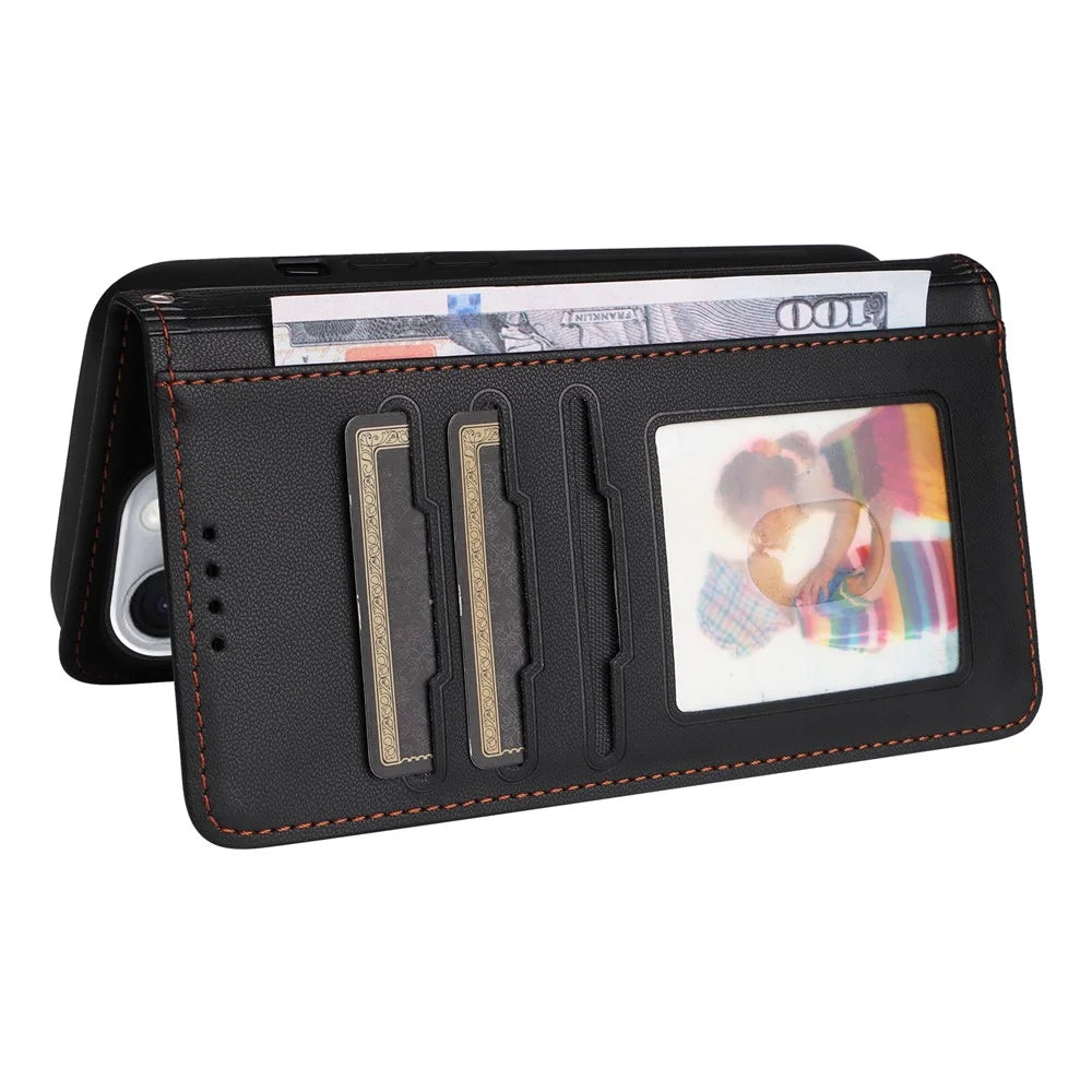 For iPhone 16 Pro Max Magnetic Case BETOPNICE Detachable PU Leather Phone Cover with Strap - Black - 5