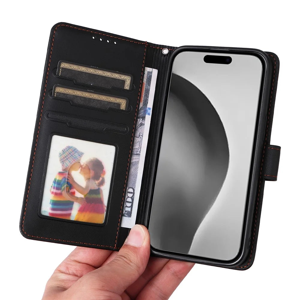 For iPhone 16 Pro Max Magnetic Case BETOPNICE Detachable PU Leather Phone Cover with Strap - Black - 7