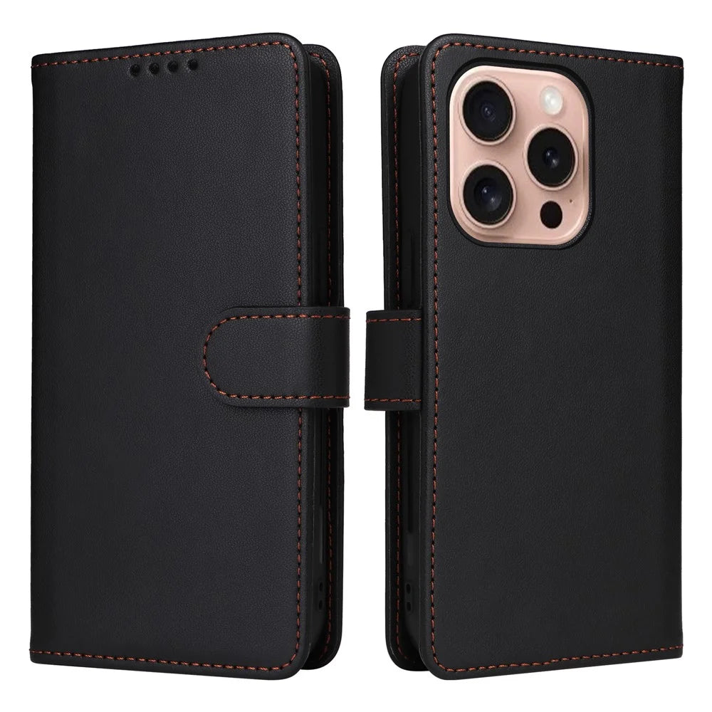 For iPhone 16 Pro Magnetic Case BETOPNICE Detachable PU Leather Phone Cover with Strap - Black - 1