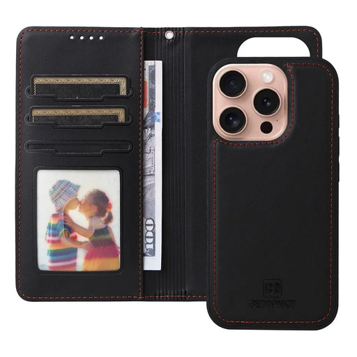 For iPhone 16 Pro Magnetic Case BETOPNICE Detachable PU Leather Phone Cover with Strap - Black - 2