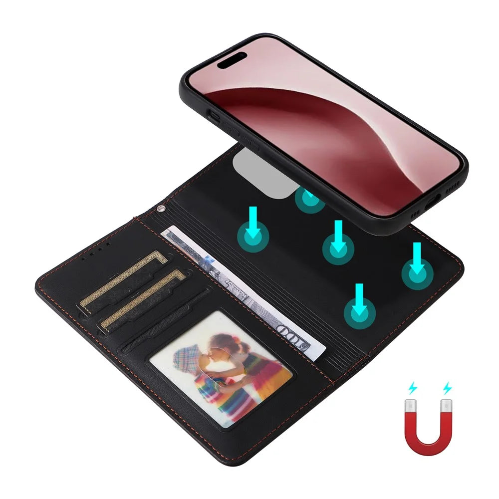 For iPhone 16 Pro Magnetic Case BETOPNICE Detachable PU Leather Phone Cover with Strap - Black - 3