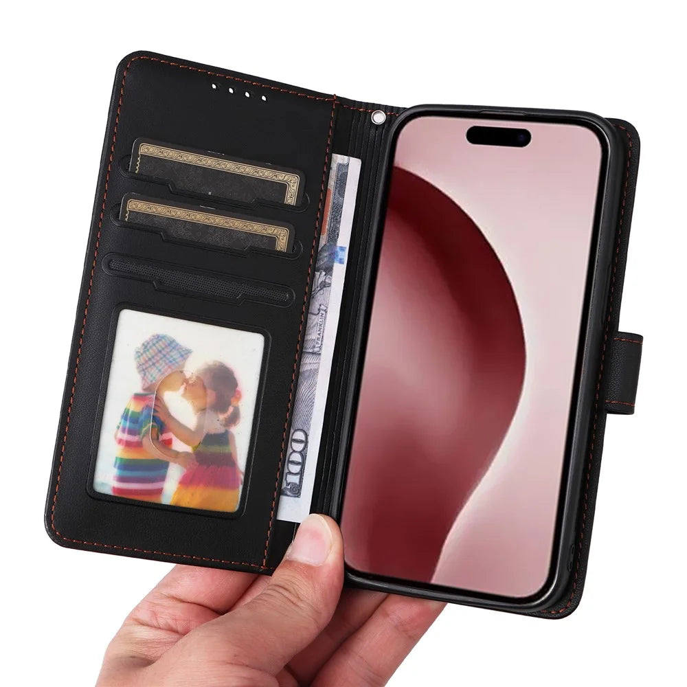 For iPhone 16 Pro Magnetic Case BETOPNICE Detachable PU Leather Phone Cover with Strap - Black - 7