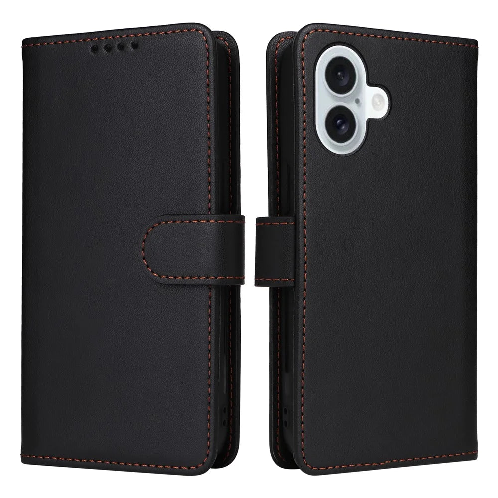 For iPhone 16 Plus Magnetic Case BETOPNICE Detachable PU Leather Phone Cover with Strap - Black - 1