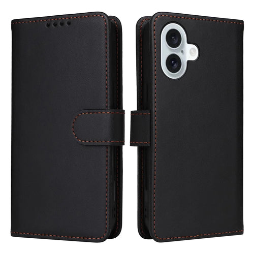 For iPhone 16 Plus Magnetic Case BETOPNICE Detachable PU Leather Phone Cover with Strap - Black - 1