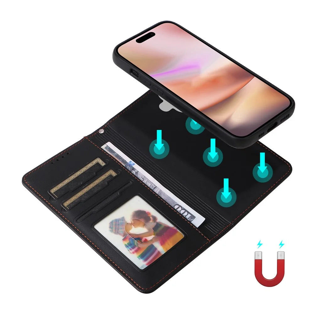 For iPhone 16 Plus Magnetic Case BETOPNICE Detachable PU Leather Phone Cover with Strap - Black - 3