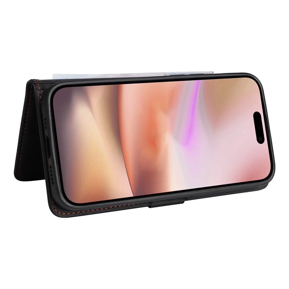 For iPhone 16 Plus Magnetic Case BETOPNICE Detachable PU Leather Phone Cover with Strap - Black - 4
