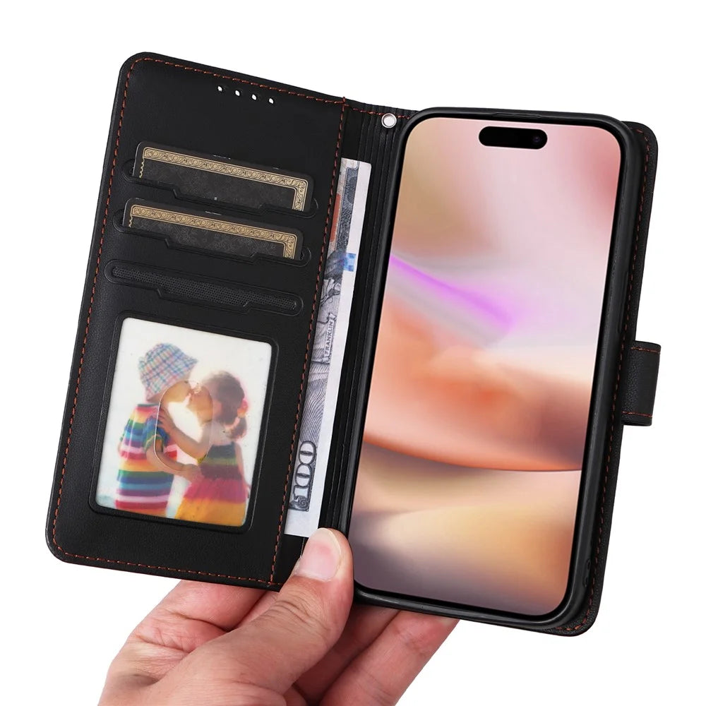 For iPhone 16 Plus Magnetic Case BETOPNICE Detachable PU Leather Phone Cover with Strap - Black - 7