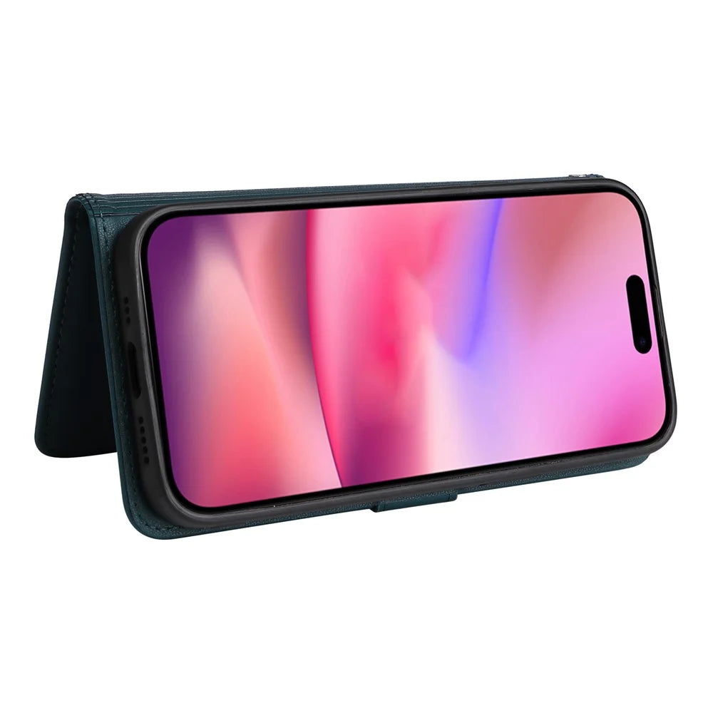 For iPhone 16 Magnetic Case BETOPNICE Detachable PU Leather Phone Cover with Strap - Black - 4