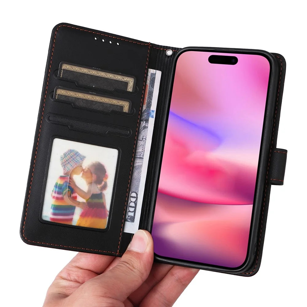 For iPhone 16 Magnetic Case BETOPNICE Detachable PU Leather Phone Cover with Strap - Black - 7