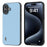 ABEEL For iPhone 16 Case Genuine Cow Leather Coated PC+TPU Hybrid Phone Cover - Blue - 1