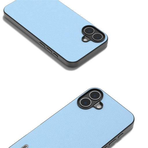 ABEEL For iPhone 16 Case Genuine Cow Leather Coated PC+TPU Hybrid Phone Cover - Blue - 2