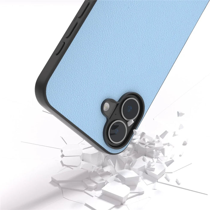 ABEEL For iPhone 16 Case Genuine Cow Leather Coated PC+TPU Hybrid Phone Cover - Blue - 3