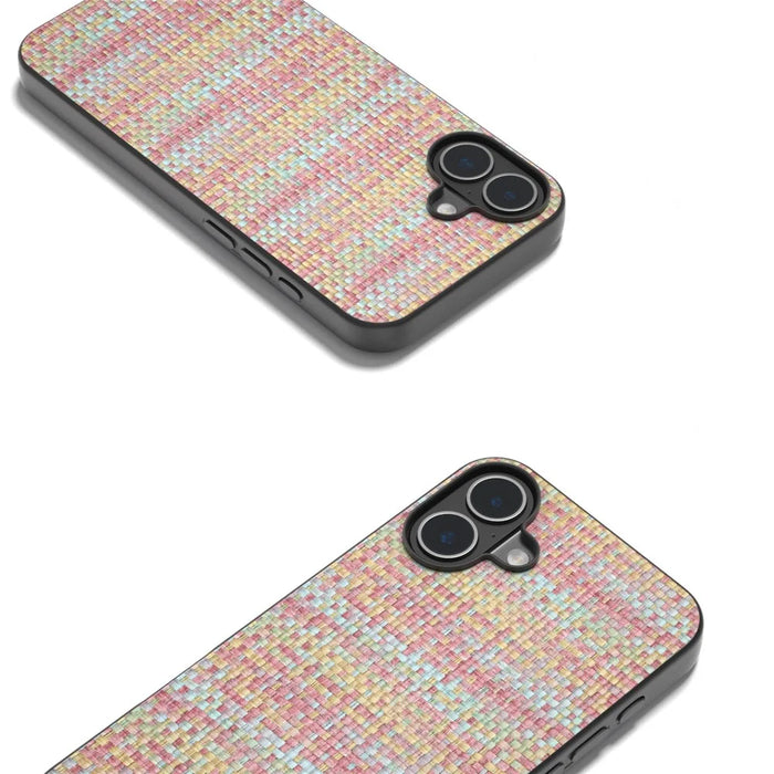 For iPhone 16 Case Plaid Texture PU Leather+PC+TPU Hybrid Phone Cover - Pink - 2