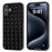 For iPhone 16 Plus Case Woven Texture Leather+PC+TPU Hybrid Phone Cover - Black - 1