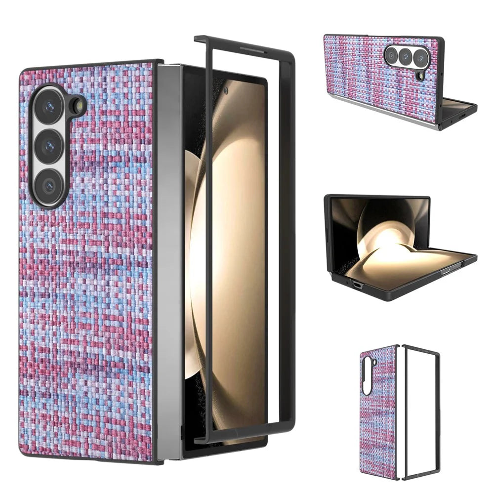 For Samsung Galaxy Z Fold6 5G Case Plaid Texture PU Leather+PC Phone Cover - Purple - 1