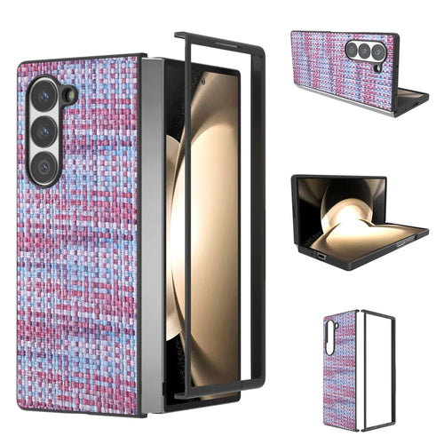 For Samsung Galaxy Z Fold6 5G Case Plaid Texture PU Leather+PC Phone Cover - Purple - 1