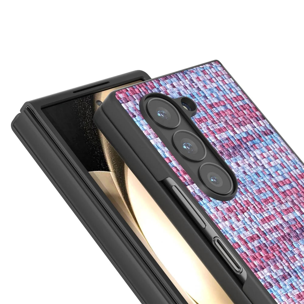 For Samsung Galaxy Z Fold6 5G Case Plaid Texture PU Leather+PC Phone Cover - Purple - 3