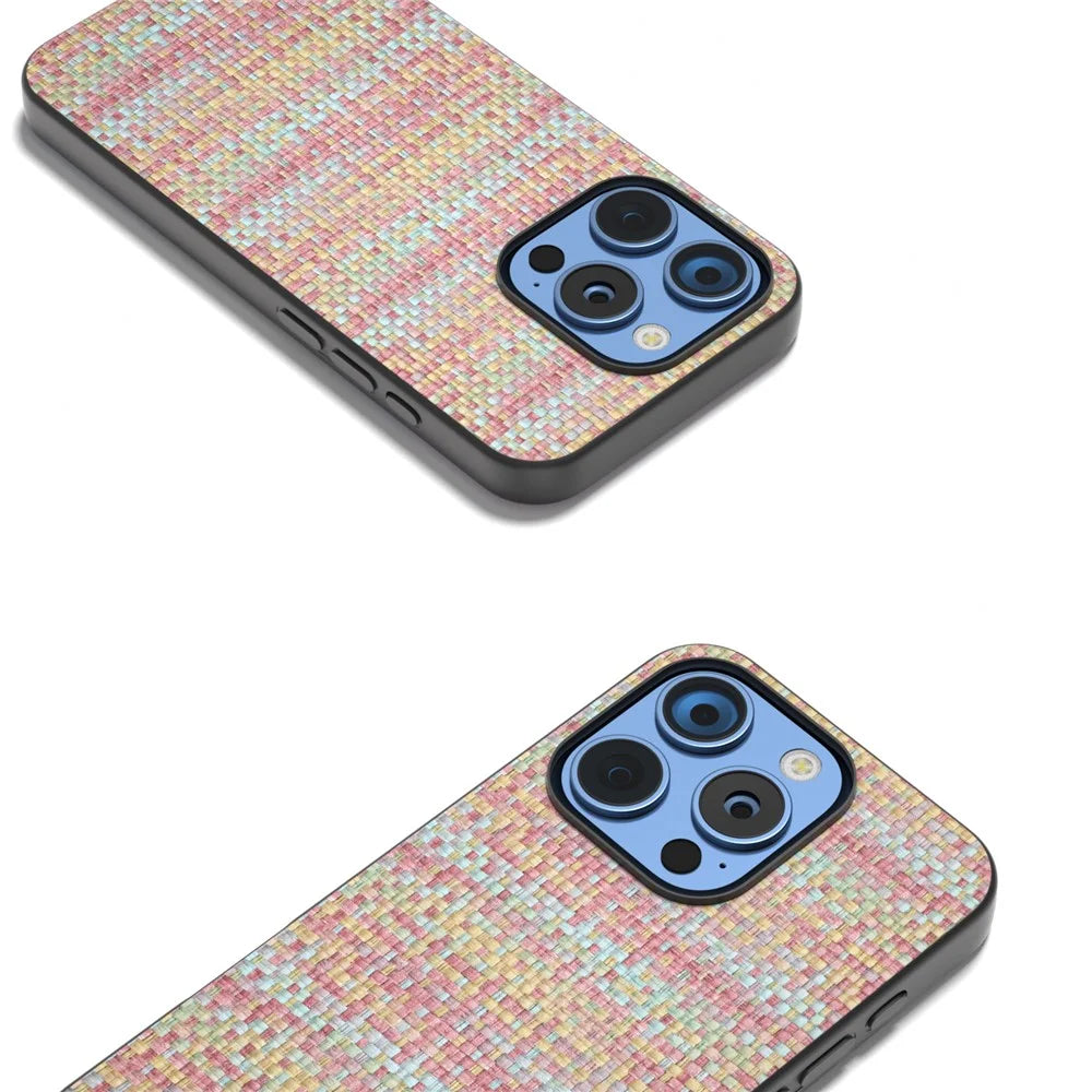For iPhone 16 Pro Max Case Leather+PC+TPU Phone Cover Plaid Texture - Pink - 2