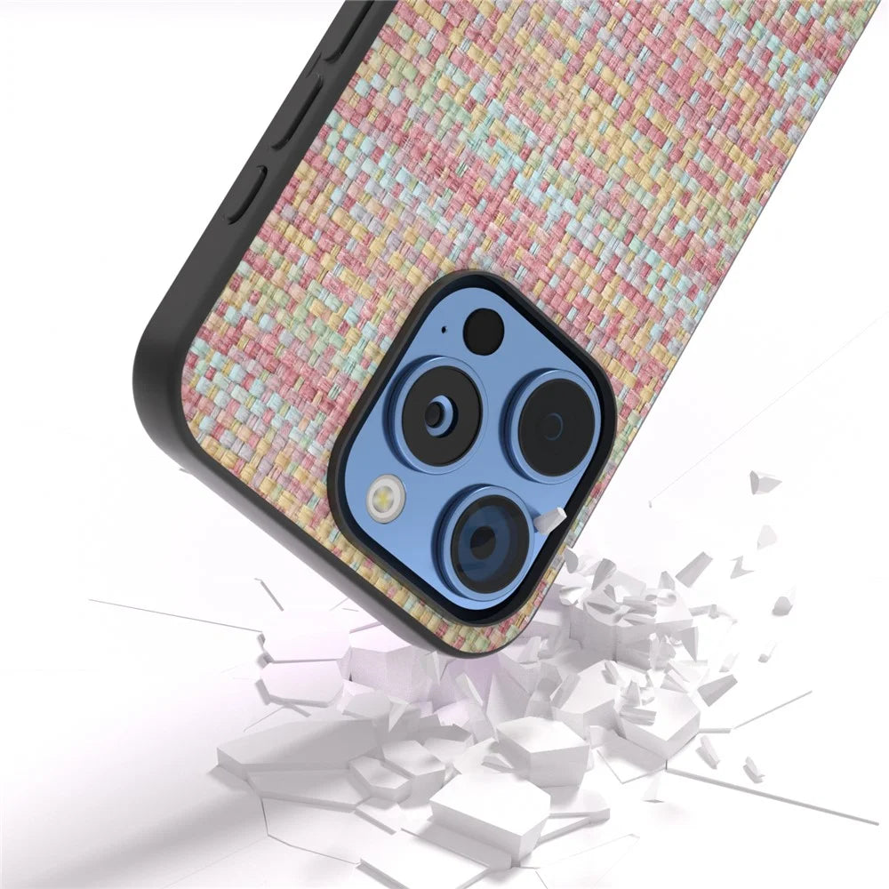 For iPhone 16 Pro Max Case Leather+PC+TPU Phone Cover Plaid Texture - Pink - 4