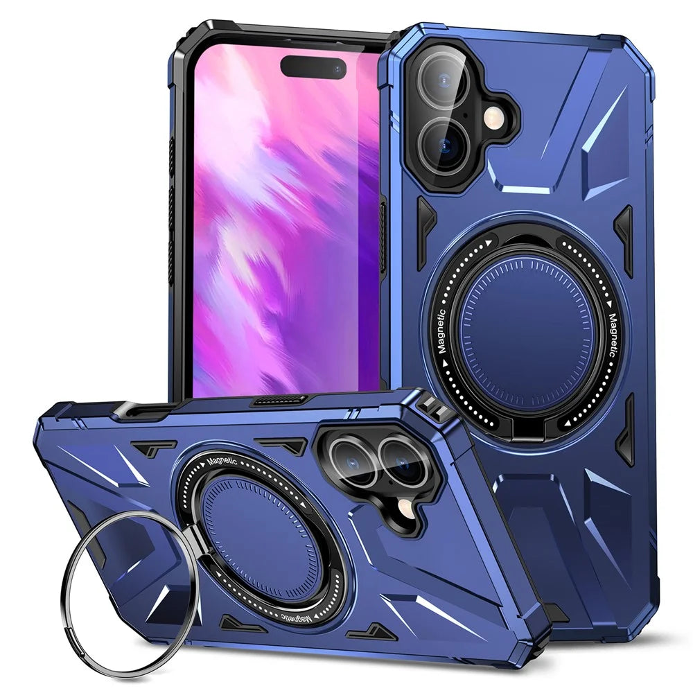 For iPhone 16 Plus Case Compatible with MagSafe Kickstand TPU+PC Phone Cover - Navy Blue - 1