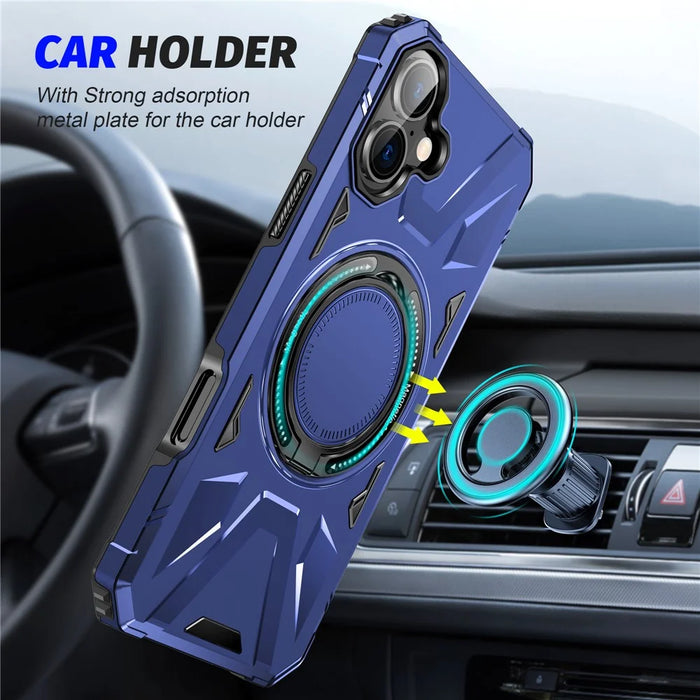For iPhone 16 Plus Case Compatible with MagSafe Kickstand TPU+PC Phone Cover - Navy Blue - 4