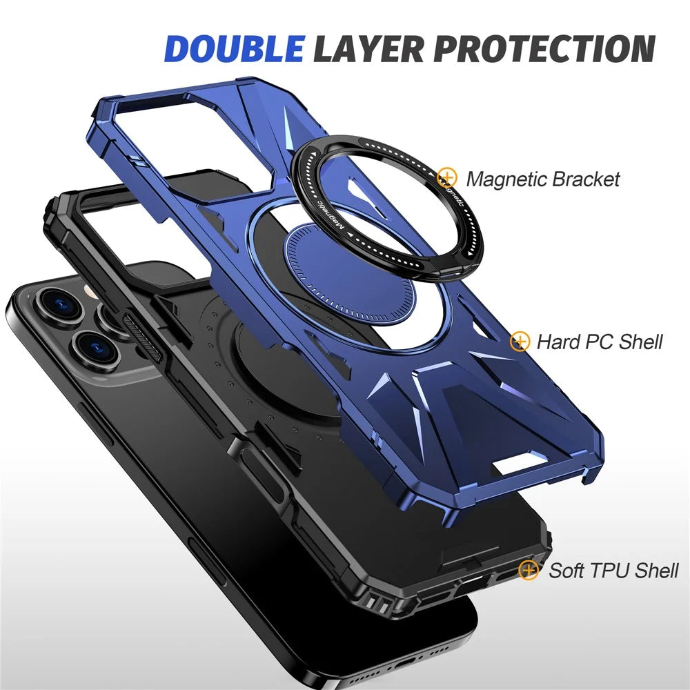 For iPhone 16 Pro Max Case Compatible with MagSafe TPU+PC Kickstand Phone Cover - Navy Blue - 5
