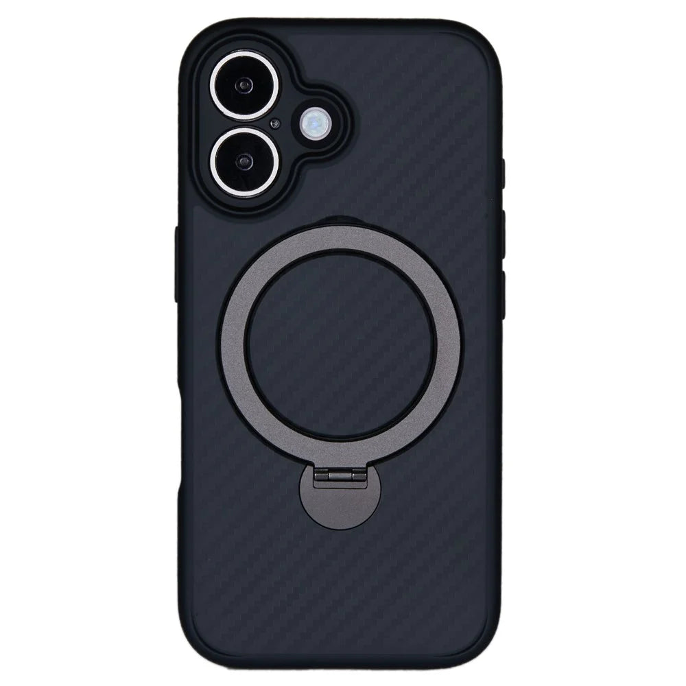 For iPhone 16 Plus Case Compatible with MagSafe Kickstand TPU+PC Phone Cover Carbon Fiber Texture - 1