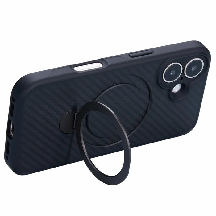For iPhone 16 Plus Case Compatible with MagSafe Kickstand TPU+PC Phone Cover Carbon Fiber Texture - 3