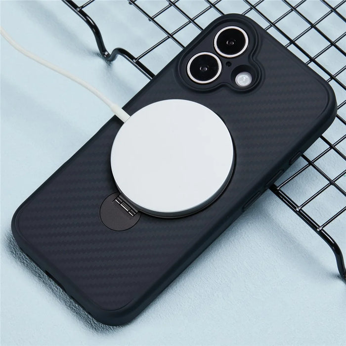 For iPhone 16 Plus Case Compatible with MagSafe Kickstand TPU+PC Phone Cover Carbon Fiber Texture - 4